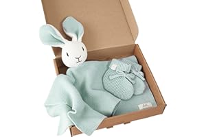 Livella Doudou Coniglietto con calzini - Puro cotone biologico - Copertina premium, copertina coccole, coperta a maglia - Morbidissima e traspirante - OEKOTEX® STANDARD 100 e certificata GOTS