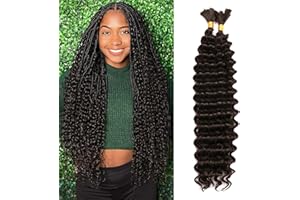 DYBEAUTYHAIR 18 Inch Curly Braiding Hair for Boho Braids 2 Bundles 100g Synthetic Deep Wave Bulk No Weft Wet and Wavy Crochet Hair for Women Knotless Braids Hair Extensions (1B#, 18 Inch(50g/Bundle x2))