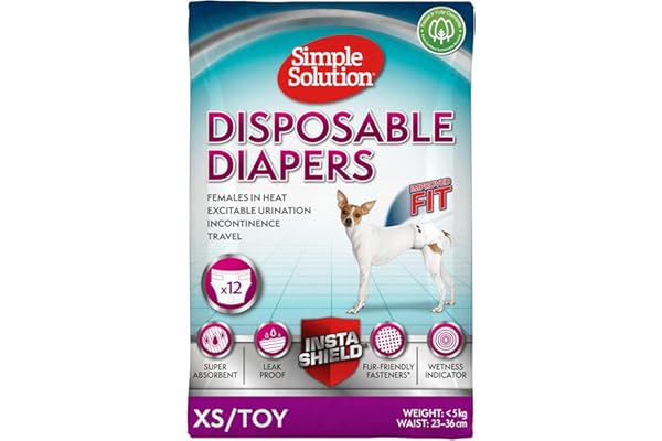 Simple Solution Desechables Pañales para Perros Hembra, Ajuste Super Absorbente a Prueba de Fugas, Indicador de Humedad 12 paquetes