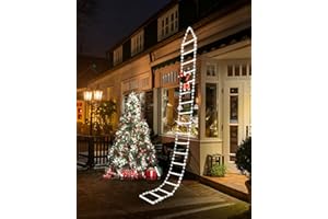iShabao 9.8Ft Ladder Christmas Lights with Santa Claus - 338 LED Outdoor Christmas Lights Mains Powered with Timer, Memory Function, 8 Modes Ladder Lights for Indoor Outdoor Xmas Decor(White)
