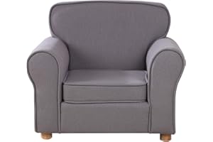Babyland Big Kids Armchair,Linen Fabric Toddler Sofa Chair with Adjustable Wooden Legs for Children 0-6 Years Old (Gray)