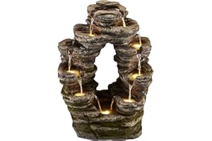 SERENITY WATER FEATURES Serenity Double-Sided Rock Cascade Water Feature with LED lights, Self-Contained, Weatherproof for Garden, Patio & Decking (Height 79cm)