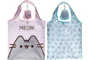 Puckator Składana torba na zakupy wielokrotnego użytku, wzór kota Pusheen, składana torba na zakupy, składana torba na zakupy, składana torba w woreczku, rodzinna torba plażowa, wielobarwny, Small