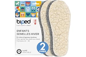 biped 2 paires de semelles en laine d'agneau pour enfants - Semelles d'hiver extra épaisses en laine d'agneau et feutre - Semelles chauffantes - Fabriquées en UE z2690(32-33)