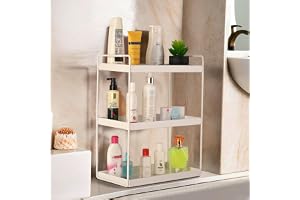 Kuber Industries 3-Tier Rust-Resistant Bathroom Organiser Stand Space-Saving Bathroom Racks And Shelves for Soap, Shampoo & Toiletry Storage White