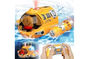 ACEMALL RC Boat, Swimming Pool Toys 2.4GHz Kids Remote Control Boats Rechargeable Remote Control Motorboat with Spray/Light Function/Double Propellers For Pools Lakes Boys Girls Toy Outdoor Gifts (Yellow)