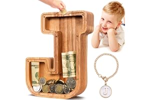 Summidate Spardose für Kinder Junge, Personalisiert Holz Großes Sparschwein, Unzerbrechliches Buchstabe A-Z Sparbüchse für Kinder Mädchen, Erwachsene, Geschenk&Dekoration