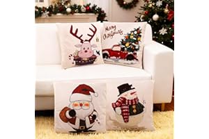 Fentar Funda Cojines Navidad, Juego de 4 Fundas de Cojines 45x45 Decorativas, Fundas Navideñas para Sofá con Estampado de Muñeco de Nieve, Funda Cojín Decoración Navidad Hogar (Rojo)