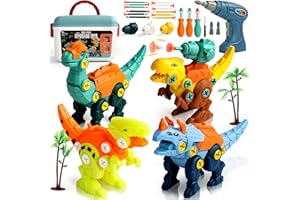Akokie Juguetes Niños 3 4 5 6 Años Dinosaurios Juguetes con Caja de Almacenamiento Taladro Eléctrico, Juguetes Educativos Construccion para Niños 3 4 5 6 Años, Regalos para Niños Niñas 3 4 5 6 Años