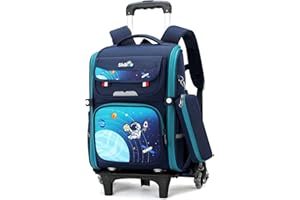 PROTAURI Mochila con Ruedas para Niños - Mochila Escolar Primaria Ligera para Niños Niñas con Estuche Lápices 6 Ruedas Trolley Mochila Impermeable Equipaje Estudiantil