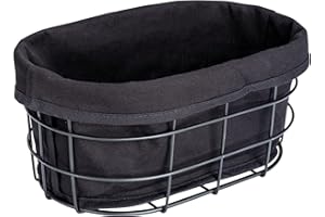 WENKO Cesta para el pan Bela, panera Black Outdoor Kitchen para pan, panecillos y baguettes, metal recubierto de polvo y revestimiento de algodón 100 % extraíble y lavable, 27 x 17 x 11,5 cm, negro
