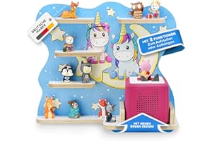 ‎STADTECKEN stadtecken Holzregal für Musikbox I passend für die Toniebox und ca. 35 Tonies I Perfekte Aufbewahrung im Kinderzimmer I zum Aufstellen oder Aufhängen (Nachteule)