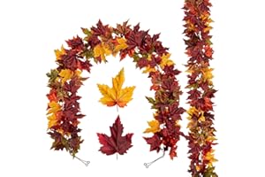 OAIRSE Set di 2 ghirlande artificiali autunnali foglie d'acero per l'autunno, il giorno del Ringraziamento, decorazione per la casa, per interni ed esterni, per giardino, matrimonio, camino, festa, giorno