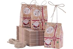 TsunNee 50PCS Christmas Party Gift Boxes, Xmas Kraft Paper Candy Boxes, Xmas Party Favour Bags, Novelty Gift Packaging Decor for Kids Girls Boys Christmas Decorations Advent Calendar DIY
