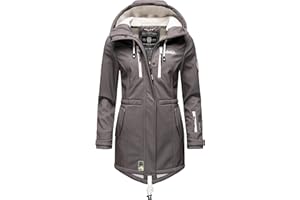 Marikoo Damen Softshelljacke (XS-3XL) mit Kapuze - Wasserabweisend, Fleece innen, Tasche am Arm, Mantel, Warme Jacke Frauen B614