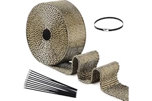 Car Exhaust Wrap Tape, ilauke 5M*5CM Heat Wrap Exhaust Tape Roll Titanium for Motorcycle Heat Shield Tape Fiberglass Heat Insulation Wrap with 10Pcs Stainless Ties