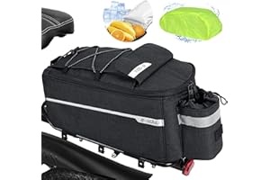 Finew Sacoche Velo Porte Bagage Bicyclette Arriere Étanche 10L, Isolé Tronc Glacière, Réfléchissant, Étanche avec Housse de Pluie Peut être utilisé comme Un Sac à bandoulière Noir