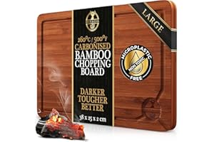 Deer & Oak Large Carbonised Cutting Board 38 x 25 x 2cm, Pre-Oiled Wooden Bamboo Chopping Board for Carving Meat, Fish, Vegetables, Fruits, Cheese, Bread
