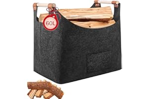 YQBFTC Panier à bûches XL 60L Panier a Bois avec Poignée Renforcée Cheminée Pliable En Feutre Sac à Bois pour Cheminée Sac en Feutre,Journaux,Jouets,Magazines 45 x 32 x 40 cm (Gris Foncé)
