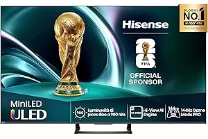 Hisense TV 55" Mini-LED 144Hz 4K 2025 55U72Q, Smart TV VIDAA U8, Dolby Vision IQ, HDR 10+ Adaptive, 144Hz Game Mode PRO, Dolby Atmos 2.1 con Subwoofer, Alexa Built-in, VIDAA Voice, lativù 4K, 55''