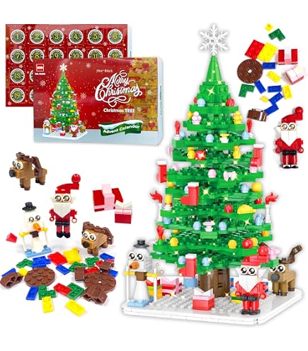 Calendario Dell'Avvento 2025 A Forma Di Albero Di Natale In Blocchi Da Costruzione Con Luci LED – Conto Alla Rovescia 24 Giorni, Regalo Per Adulti