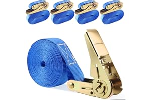 Foydream 4 Pezzi Cinghie a Cricchetto, Lunghezza 6 m, Larghe 25mm, Capacità di Carico 800 kg, Robuste Cinghie di Fissaggio con Cricchetto per il Trasporto di Attrezzature, Auto, Moto, Bici (blu)