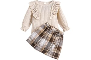 QIRAOXY 2 Piezas Conjuntos para Niñas Otoño Primavera Ropa Niña Costura de Ojos Top de Manga Larga + Traje de Media Falda de Leopardo,para Niñas de 1 a 6 Años