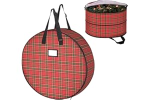 Roylvan Bolsa de Almacenamiento para Guirnaldas de Navidad, Diámetro 61 cm Contenedor Gran Capacidad de Tela Oxford 600D Plegable con Asas Ajustables de Transporte para Coronas Festivales, Rojo