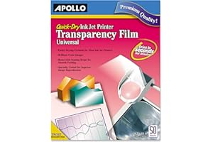 ACCO BRANDS Apollo Transparency Film for Inkjet Printers, Universal, Quick Dry, 50 Sheets/Pack (VCG7033S)