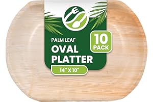 ECO LEAF PRODUCTS Eco Leaf Pack of 10-14" x 10" Large Round Oval Disposable Palm Leaf Platters - Biodegradable, Compostable, Eco-Friendly Serving Plates for Charcuterie, Appetizers, Weddings, Hot Food
