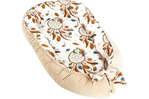 PIMKO Nid de bébé multifonction 2 faces - Cocon - Hypoallergénique - Pour nouveau-né - Lit de voyage - 55 x 90 cm - Coton et velours (beige boho)