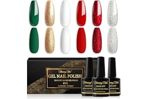 Shining She Esmaltes Semipermanentes Para Uñas en Gel UV LED,6 Colores Navidad Verde Glitter Rojo Oro Blanco Pintauñas Semipermanentes Apto Para Principiantes Manicura,8ML