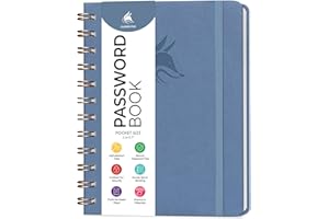 Clever Fox Password Book Spiral – Mini Internet Address Log with Alphabetical Tabs, Small Password Keeper & Organizer - Pocket 12x14cm (Smoke Blue)