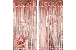 AISSZHAO 2pcs 3.2ft x 6.5ft Foil Curtain Decorations,Rose Gold Tinsel Foil Fringe Curtains Streamers Backdrop for Birthday Graduation Wedding Engagement Bridal Shower Bachelorette Holiday Gold Party Decoration