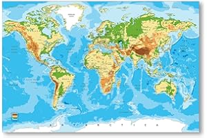 Postereck - 0848 - Hochwertige Weltkarte | Weltkarte Wand mit Hauptstädten der Länder | Unterricht Klassenzimmer Schule World Map Wall | Landkarte Welt XXL | Poster - DIN A3-29,7 cm x 42,0 cm