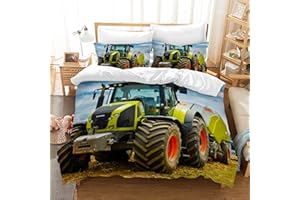 ‎PQCXXA PQCXXA Traktor kinderbettwäsche 140x200cm,3-teilig Grün Traktor Bettwäsche-Set mit Reißverschluss und 2 Kissenbezug 65x65cm, für Kinder Jugendliche Jungen