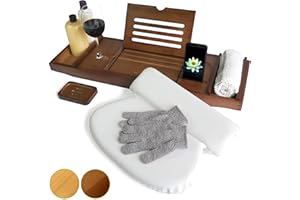 Blooming Lily Bath Tray Bundle with Pillow and Gloves (Brown)