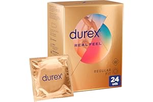 Durex Preservativos Real Feel, Extra lubricados, Sin Látex, Forma Easy-On, 24 condones