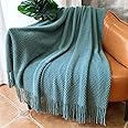 LOMAO Knitted Throw Blanket with Tassels Bubble Textured Lightweight Throws for Couch Cover Home Decor (Teal, 60x80)
