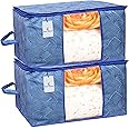 Kuber Industries Rectangular Leheriya Design Underbed Bag|Storage Organiser|Blanket Cover|Extra Large Size, Pack of 2 (Royal Blue, Non-Woven)