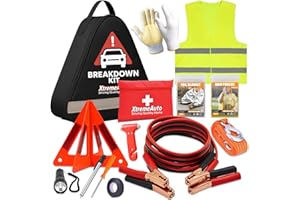 Xtremeauto Car Breakdown Emergency Kit – Roadside Car Safety Kit with Warning Triangle, Hi-Vis Vest, Tow Rope, Jumper Leads, First Aid Kit & Storage Case – Essential Car Kit for UK & Europe