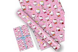 Bonamana 5 pezzi di carta regalo Hello Kitty 51 x 75 cm carta kraft durevole Hello Kitty fogli di carta regalo per compleanni bambini feste decorazioni festive (pois rosa)