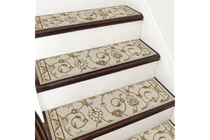 COSY HOMEER European Classical style Carpet Stair Treads for Wooden Steps, Nonslip Self-Adhesive Carpet Stair Pads, Washable Reusable Carpet Runners for Indoor Staircases Decor, 76 x 20 cm, 15 pcs