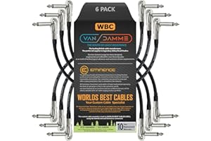 WORLDS BEST CABLES 6 unità da Xke pro-grade – 12 cm – Van Damme multi–schermato Pedale per effetti per chitarra/basso strumento cavo patch con connettori tipo A basso profilo ad angolo retto, pancake (6.35 mm) TS