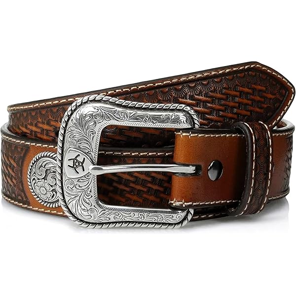 Nocona Belt Co. Men's Brown Bullhide Leather Belt - 1.5 Inch Wide, Floral Embossed, Removable Buckle