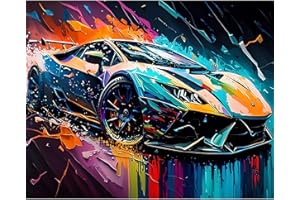 WALARKY Peinture par numéro de voiture de course pour débutants et adultes Kit de peinture à l'huile sur toile facile à peindre avec pinceaux Pigment acrylique Peinture numérique pour les amateurs
