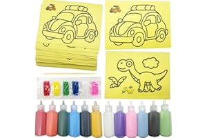 JMZLLRX 32 Kit de Cartes de Peinture au Sable, 12 Bouteille de Sable Art, Kit D'Art sur Sable avec 20 Feuilles de Cartes de Peinture au Sable, Kit de Bricolage au Sable pour Le Dessin, La Peinture