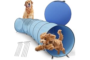 PFOTENGENUSS 2 Meter Pop-Up Agility Tunnel Set für Hunde mit Tragetasche - Hundetunnel Spieltunnel Haustier Agilitytunnel Kriechtunnel inkl. 6 Heringe und Tasche - faltbarer Tunnel für Hundesport (200x48cm, 684g)