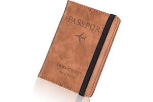 Larkumio Funda Pasaporte Portadocumentos Viaje, Porta Pasaportes para Viaje con Bloqueo RFID, Cuero de PU Porta Documentos para Mujer Hombre Accesorios de Viaje (Camello)