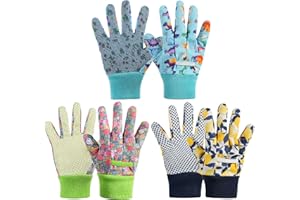 OSDUE Guanti da Lavoro da Giardino per Bambini, Set di 3 Guanti da Giardinaggio per Bambini, Guanti Flower Power da Terra e da Piantagione, 3-6 Anni, 7-9 Anni, Scuola Materna, Junior, Antiscivolo (L)